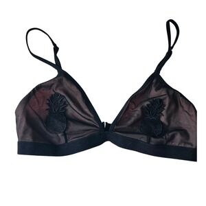 Flirtitude Womens XL Black Mesh Pineapple Embroidered Triangle Bralette 76107-2